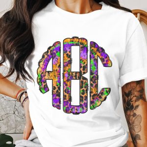 Digital Custom Monogram, Leopard Print, Purple and Green, Sublimation Design, Digital Download, PNG, Personalized Gift, Initials