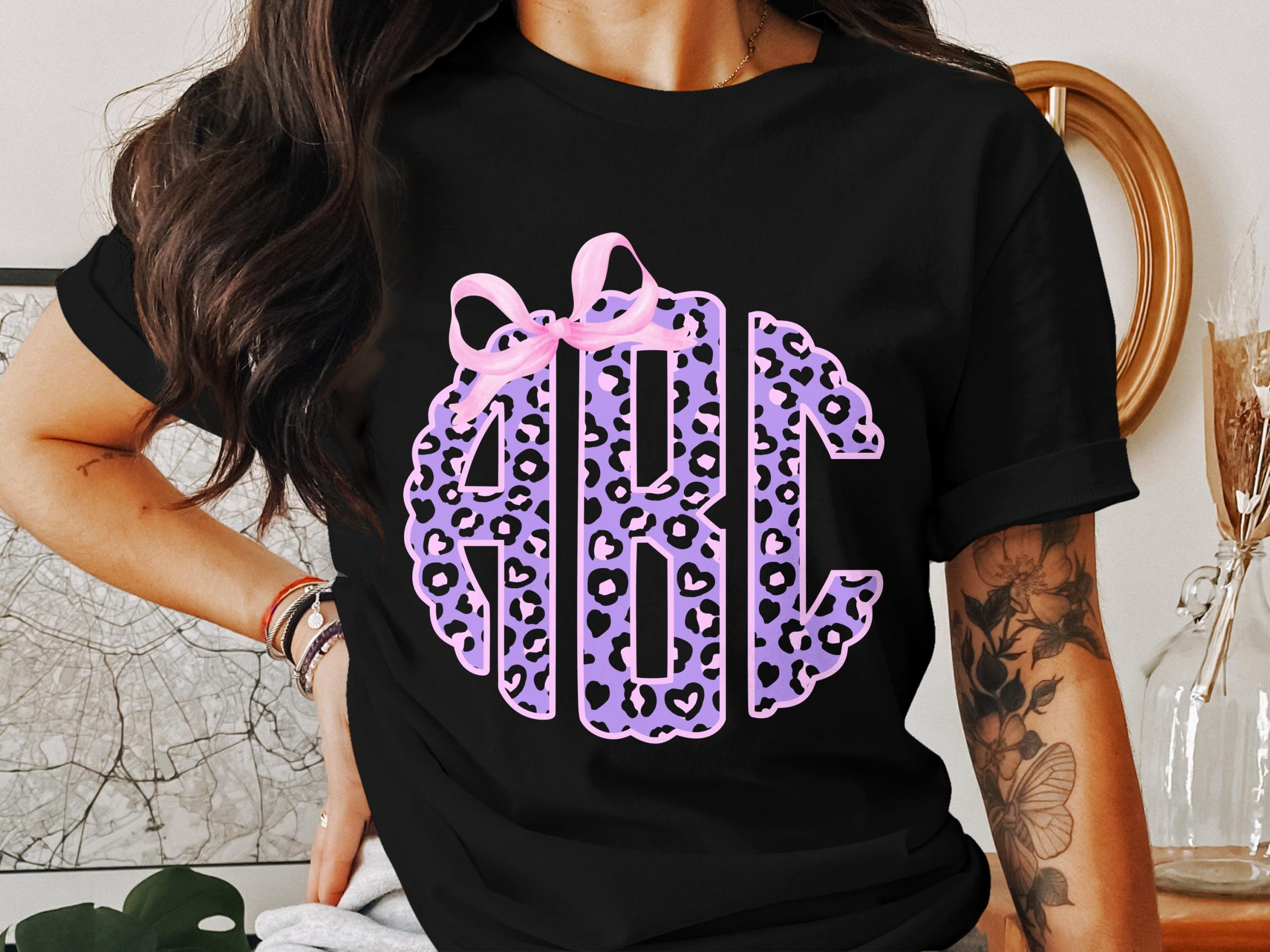 Custom Digital Monogram, Leopard Print, Bow, Digital Download, Personalized, Initial Design, Cricut, Silhouette, DIY, Printable Art - Image 2