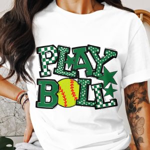 Play Ball Softball T Shirt, Green Sports Tee, Team Spirit Shirt, Graphic Tee, Game Day Apparel, Softball Lover Gift