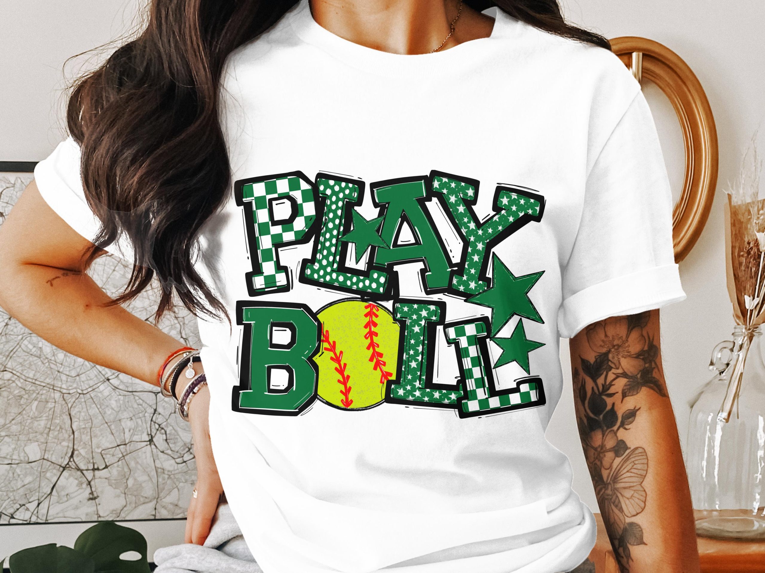Play Ball Softball T Shirt, Green Sports Tee, Team Spirit Shirt, Graphic Tee, Game Day Apparel, Softball Lover Gift