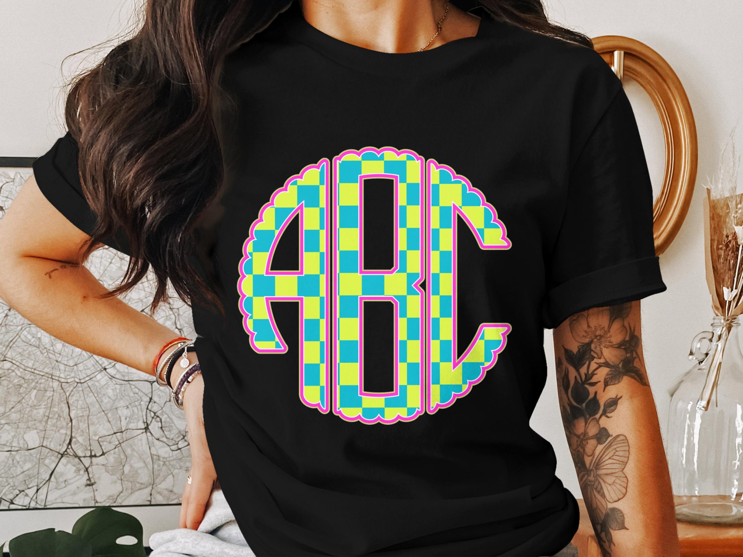 Digital Custom Monogram, Checkerboard Monogram, Digital Download Monogram, DIY Monogram, Personalized Initials, Sublimation Designs - Image 2
