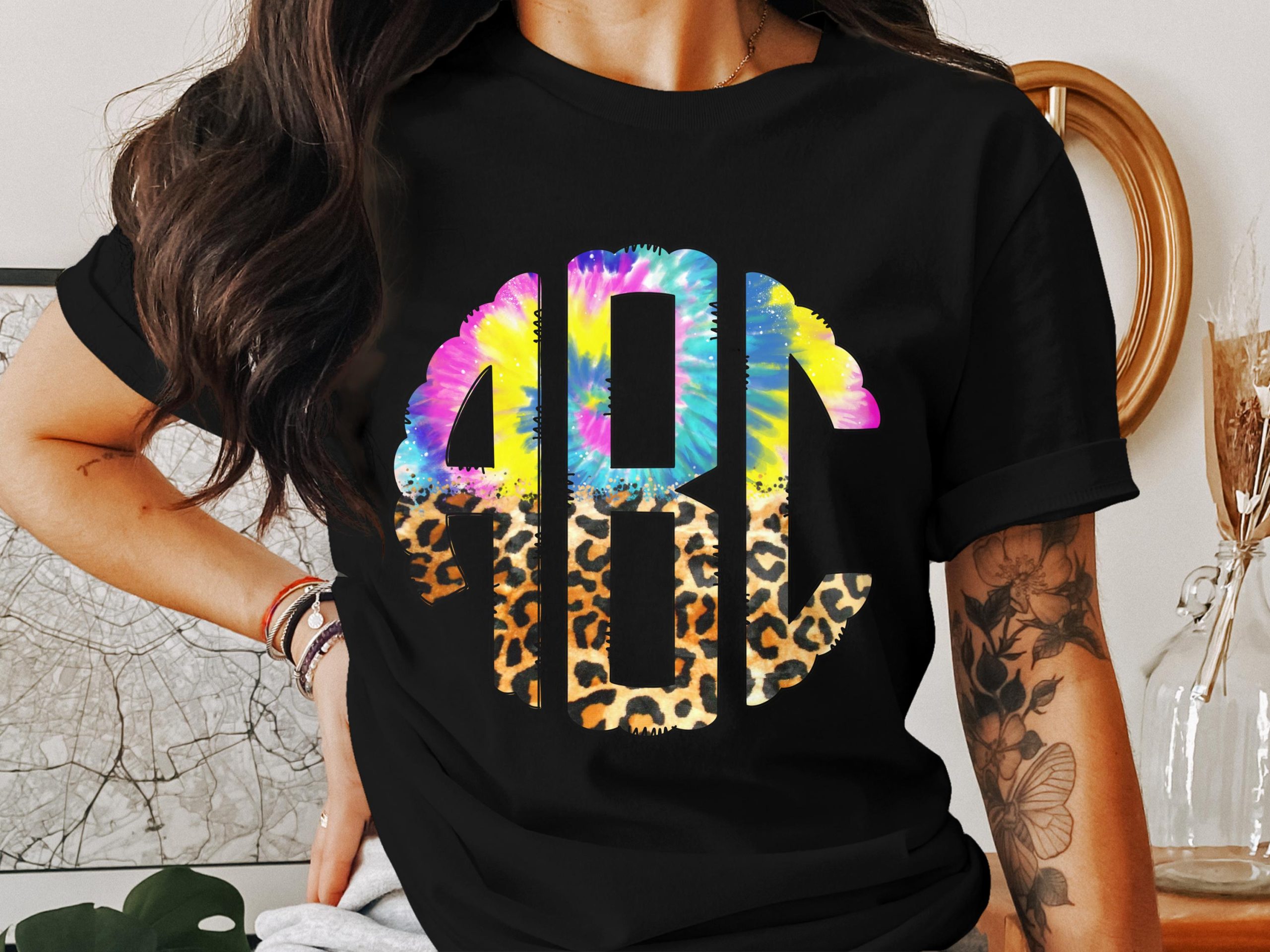 Digital Custom Monogram Download, Leopard Print, Tie Dye, PNG File, Personalized Initials, DIY Projects, Printables, Customized Gifts - Image 2