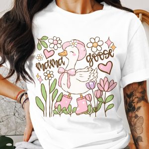 Mama Goose T-Shirt, Cute Goose with Flowers T-Shirt, Gift for Mom, Fun Goose Tee, Spring T Shirt, Animal Lover T-Shirt