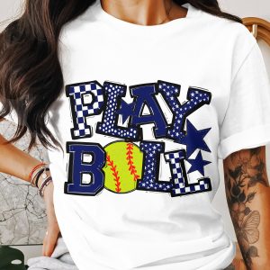 Play Ball T-Shirt, Softball T Shirt, Baseball Tee, Sports Fan Apparel, Game Day Shirt, Team Spirit Shirt, Gift for Athlete, Blue Star