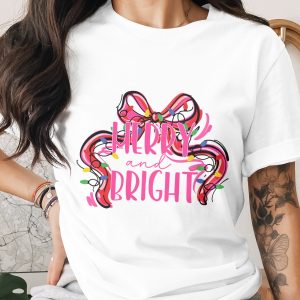 Merry and Bright T Shirt, Holiday Tee, Christmas Lights Shirt, Festive T Shirt, Winter Outfit, Holiday Party Gift, Christmas Gift