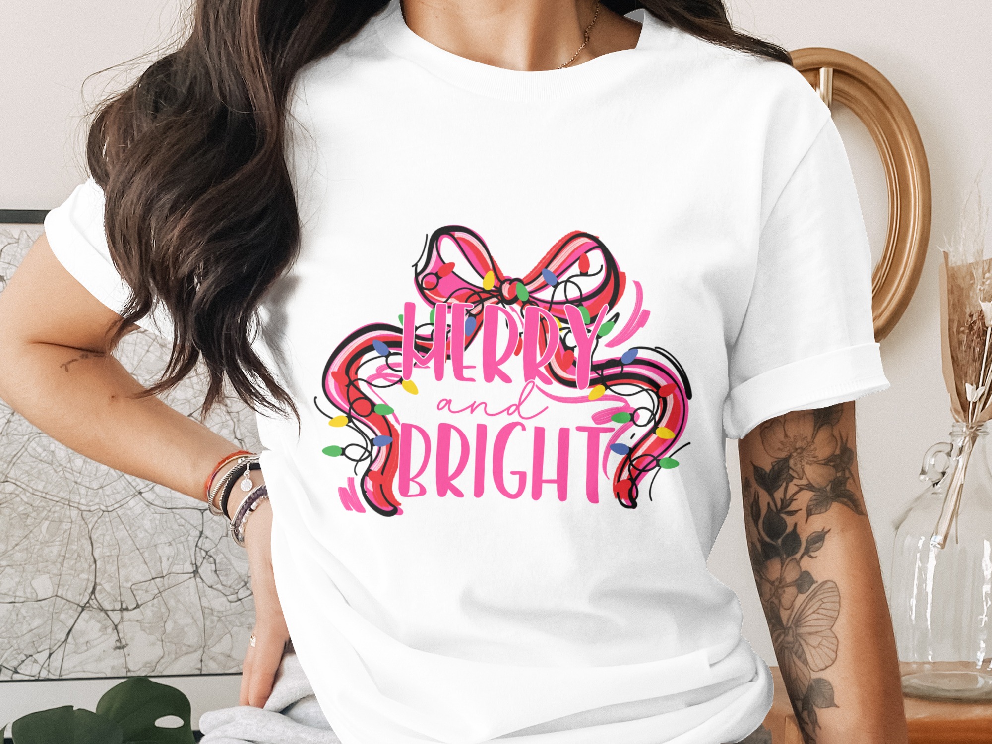 Merry and Bright T Shirt, Holiday Tee, Christmas Lights Shirt, Festive T Shirt, Winter Outfit, Holiday Party Gift, Christmas Gift