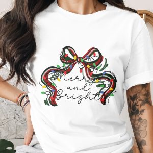 Merry and Bright T-Shirt, Christmas Bow Shirt, Holiday Lights Tee, Festive Shirt, Christmas Gift, Holiday T-Shirt, Holiday Season