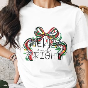 Merry and Bright T Shirt, Christmas T Shirt, Holiday Shirt, Festive Season Tee, Christmas Lights Shirt, Holiday Gift Idea, Gift for Her
