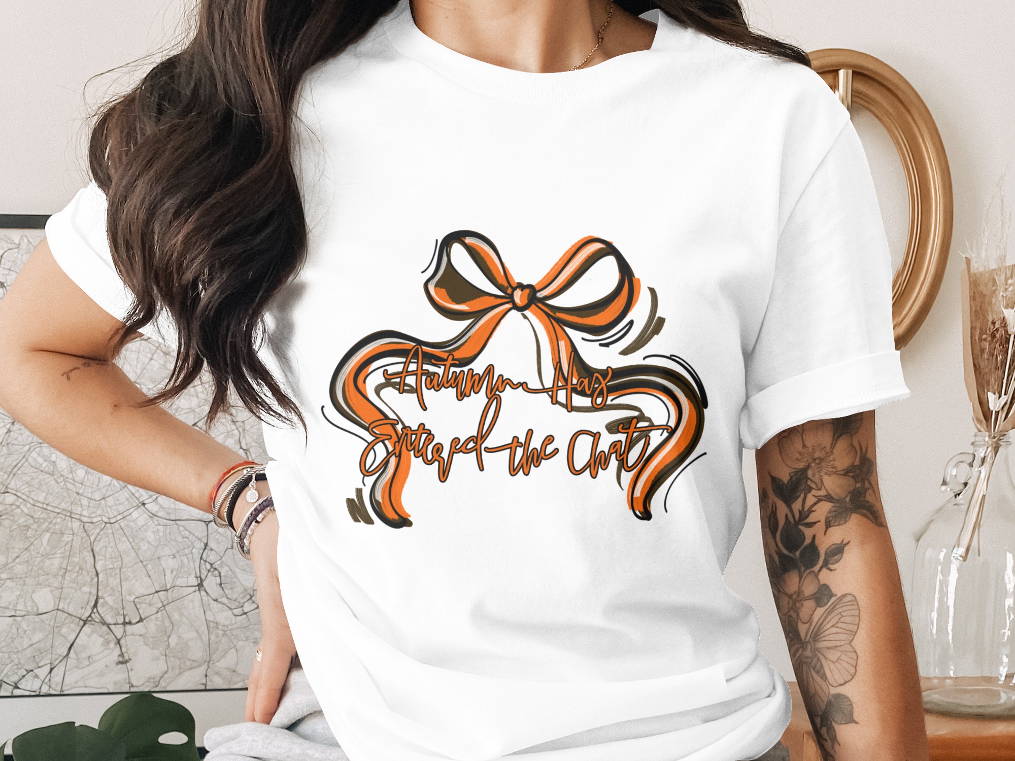 Autumn Has Entered The Chat T-Shirt, Fall Vibes Tee, Cute Bow Shirt, Spiced Coffee Season Shirt, Autumn Lover Apparel