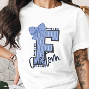 Digital Custom Initial Sublimation PNG Download, Personalized Mascot Letter Art, Design Print File, Blue Bow Alphabet Graphic Design