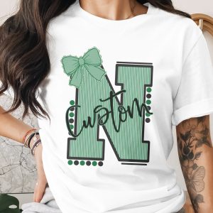 Digital Custom Initial Mascot Sublimation PNG Download, Personalized Letter, Green Bow, Striped Design, DIY T-shirt, Instant Download