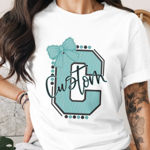 Digital, Custom Initial and Mascot Sublimation PNG Download, Striped Letter with Bow, Personalized Mascot, DIY Design, Instant Download