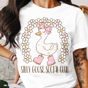 Silly Goose Social Club T-Shirt, Daisy Goose Tee, Goose with Bow T-Shirt, Fun Goose Tee, Quirky Goose Apparel, Animal T-Shirt, Cute Goose