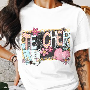 Teacher T-Shirt, Colorful Floral Design, Teacher Appreciation Gift, Back to School Tee, Educator Shirt, Teacher Outfit, Cute Teacher Shirt