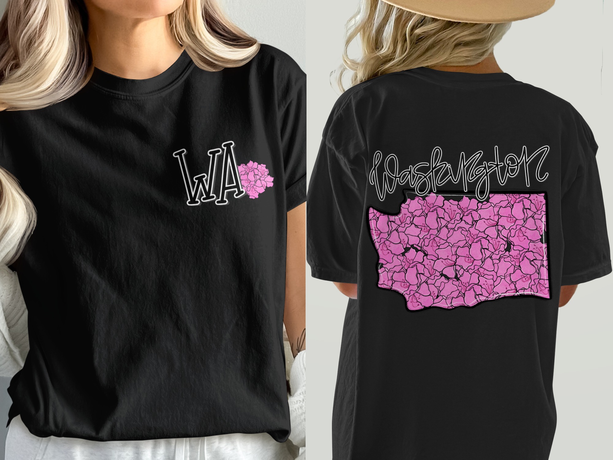 Washington State Flower Rhododendron T Shirt, WA Pink Floral Map Tee, Pacific Northwest Gift, PNW Travel Souvenir, USA State Pride - Image 8