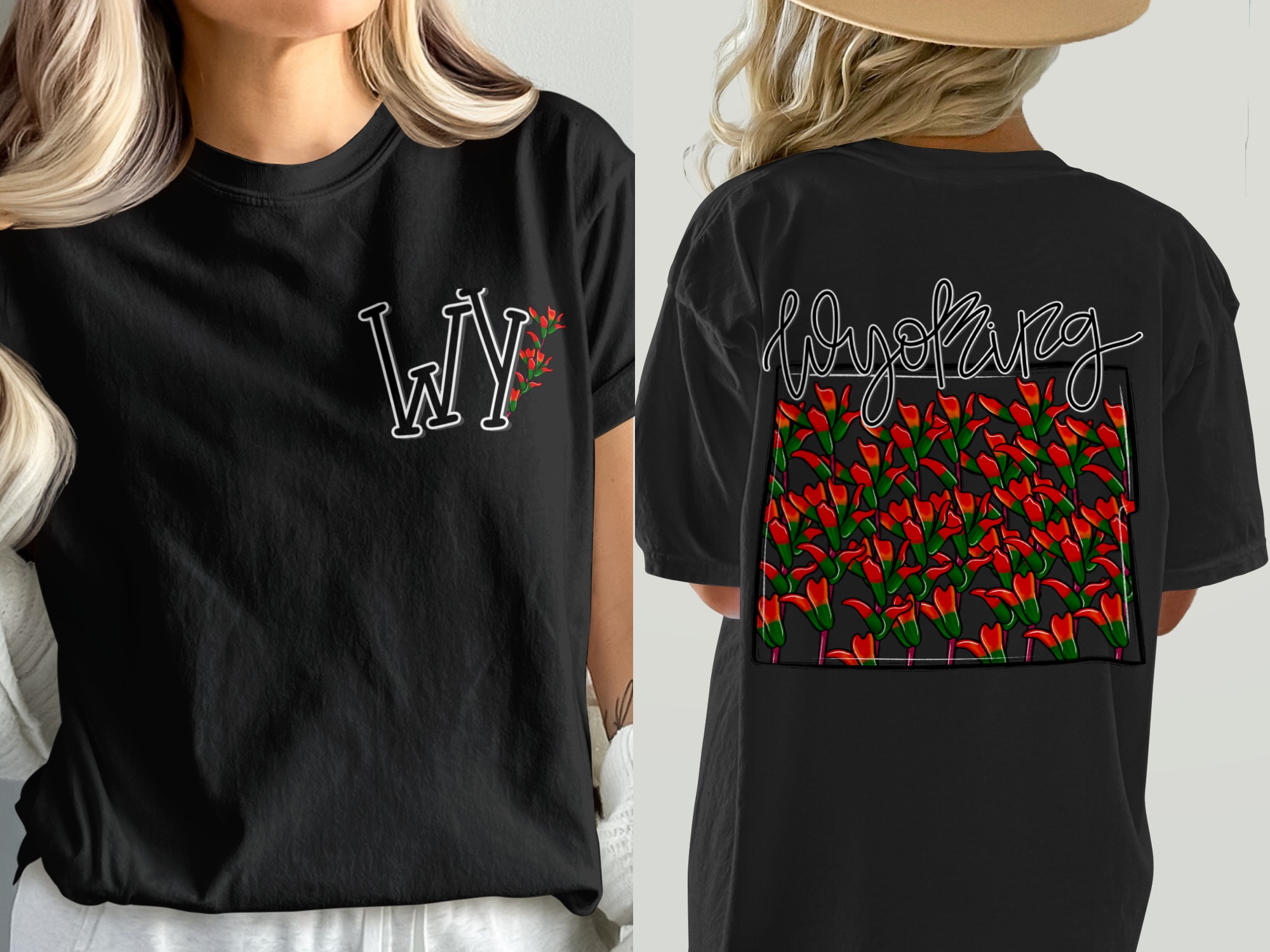 Wyoming Flowers T-Shirt, State Pride Shirt, Floral WY Tee, Souvenir Gift, Trendy Graphic Top, Vacation Tee, Wyoming Lover Gift - Image 8