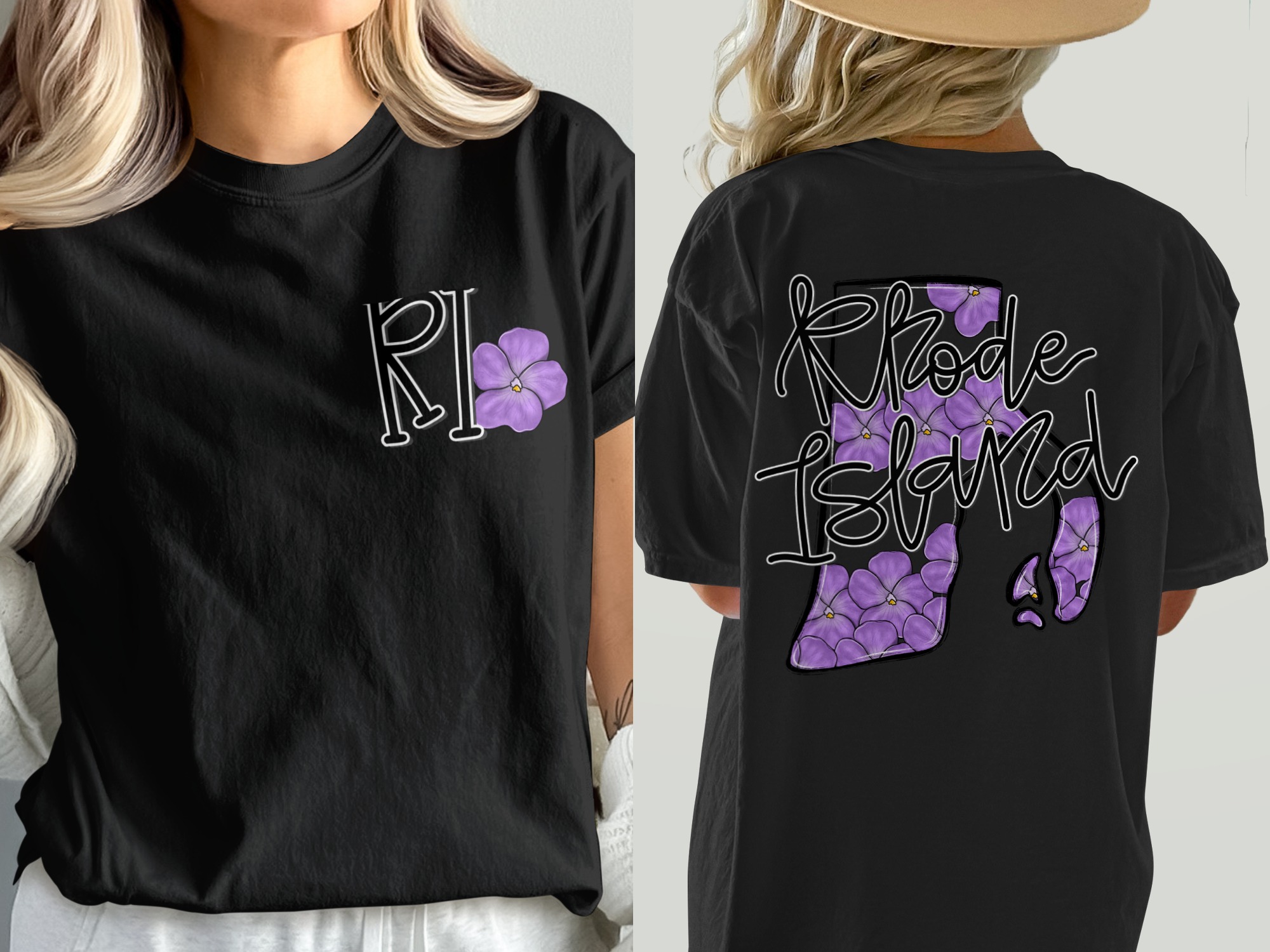 Rhode Island T Shirt, Violet Flower Design, State Pride Tee, Initial RI Tee, Gift For Rhode Islander, Floral State Outline Shirt - Image 8