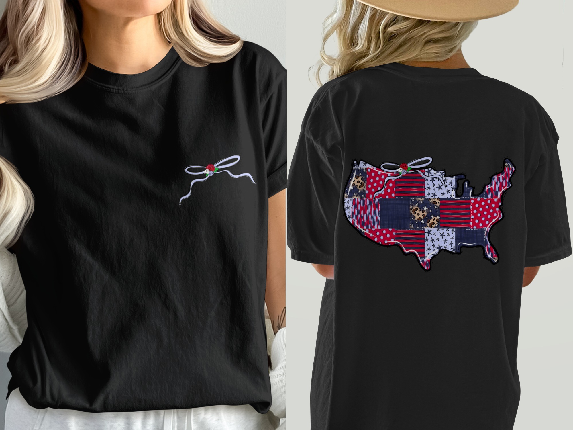 Comfort Colors C1717 USA Map T-Shirt, American Flag Patriotic Tee, Front Ribbon Gift Shirt, Cute Back Design Top, Trendy Aesthetic Tee - Image 2
