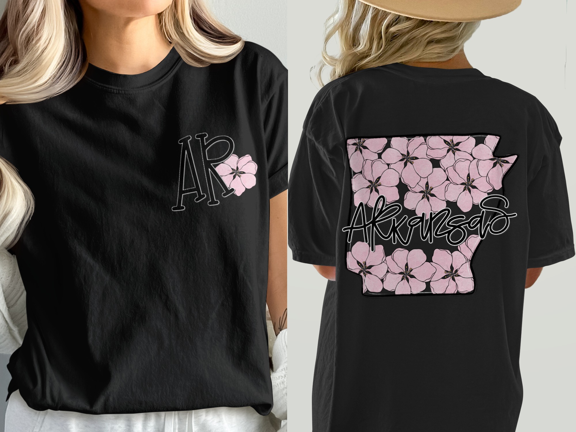 Comfort Colors C1717 Arkansas Floral T-Shirt, Southern State Pride Tee, Pink Blossom Arkansas Outline Shirt, AR Initial Flower Tee, State - Image 8