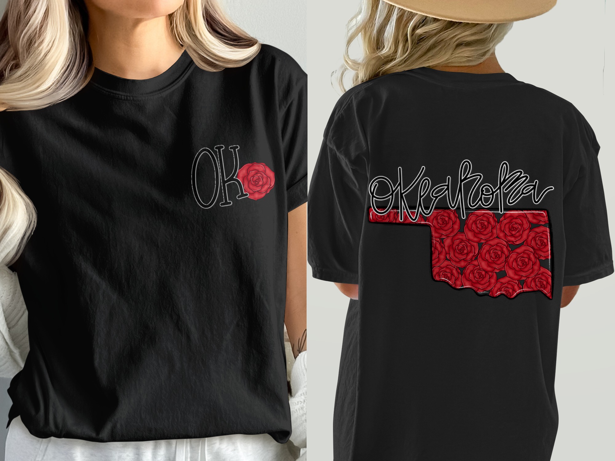 Comfort Colors C1717 Oklahoma T Shirt, Floral State Tee, Oklahoma Outline Shirt, OK State Pride Tee, Oklahoma Roses, Trendy T-Shirt, OK - Image 8