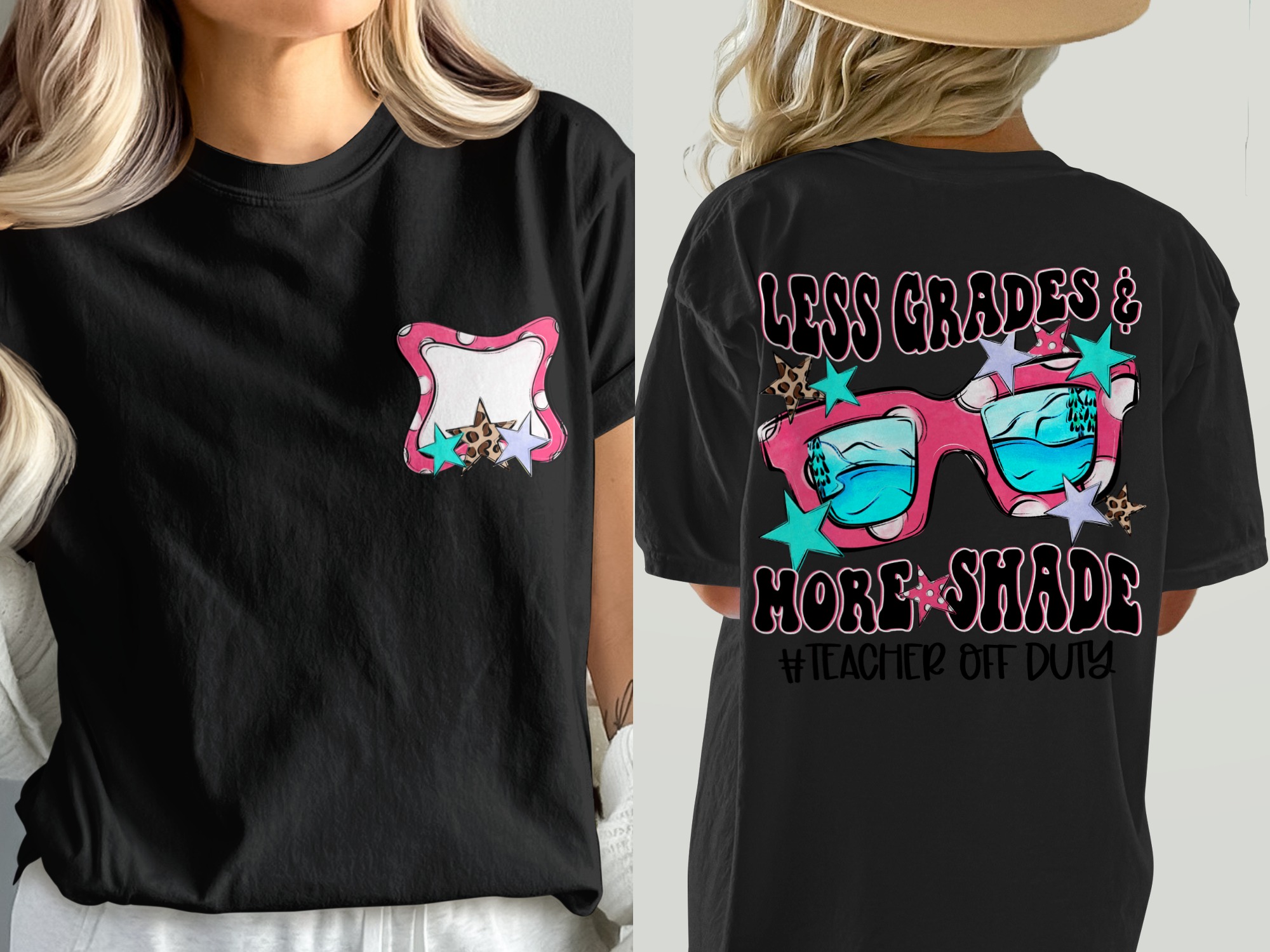 Comfort Colors C1717 Teacher Off Duty T-Shirt, Less Grades More Shade Tee, Sunglasses T Shirt, Teacher Gift, Summer Vacation TShirt, Teacher - Image 2