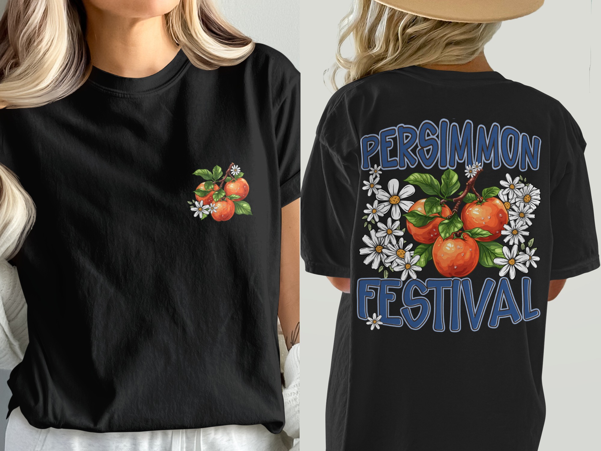 Comfort Colors 1717 Persimmon Festival T-Shirt, Fall Harvest Tee, Floral Fruit Shirt, Autumn Graphic Tee, Trendy Back Print Shirt - Image 2