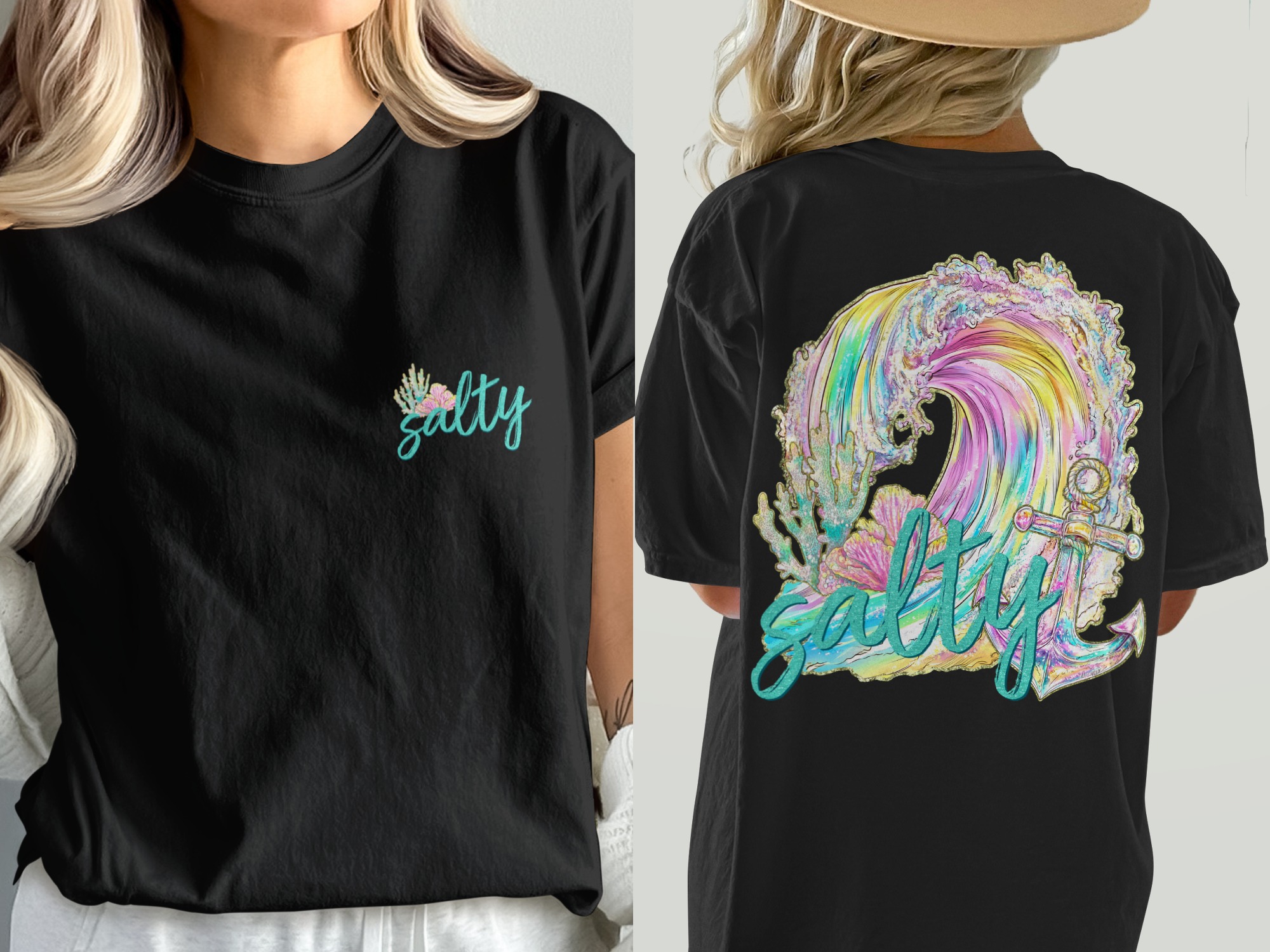 Comfort Colors 1717 Salty T-Shirt, Ocean Wave Tee, Beach Lover Gift, Sea Anchor Top, Summer Apparel, Vacation Shirt, Coastal Vibes - Image 2