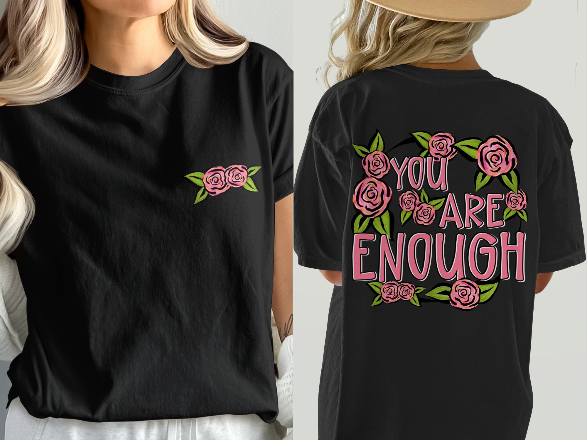 Comfort Colors C1717 You Are Enough T-Shirt, Floral Positive Vibes Tee, Inspirational Shirt, Motivational Clothing, Trendy Graphic T-Shirt - Image 2