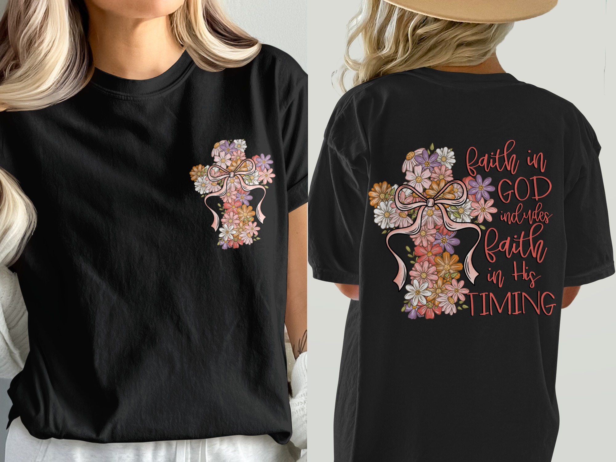 Comfort Colors C1717 Floral Cross T-Shirt, Faith in God T-Shirt, Religious Shirt, Christian Tee, Flower Cross Shirt, Spiritual T-Shirt - Image 2