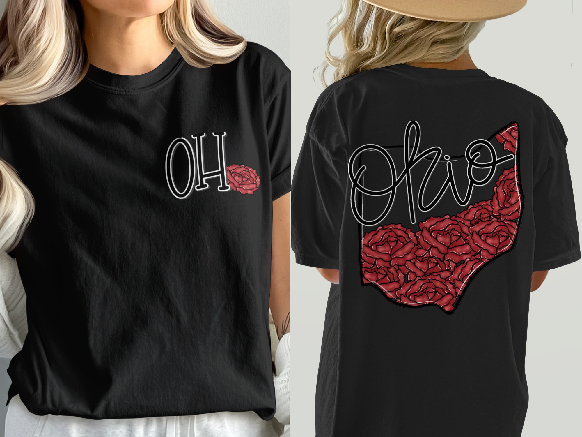 Ohio Rose T-Shirt, State Flower Shirt, Floral Ohio Tee, Ohio Pride Shirt, Home State T-Shirt, Ohio Gift Tee, Ohio Souvenir Shirt - Image 2