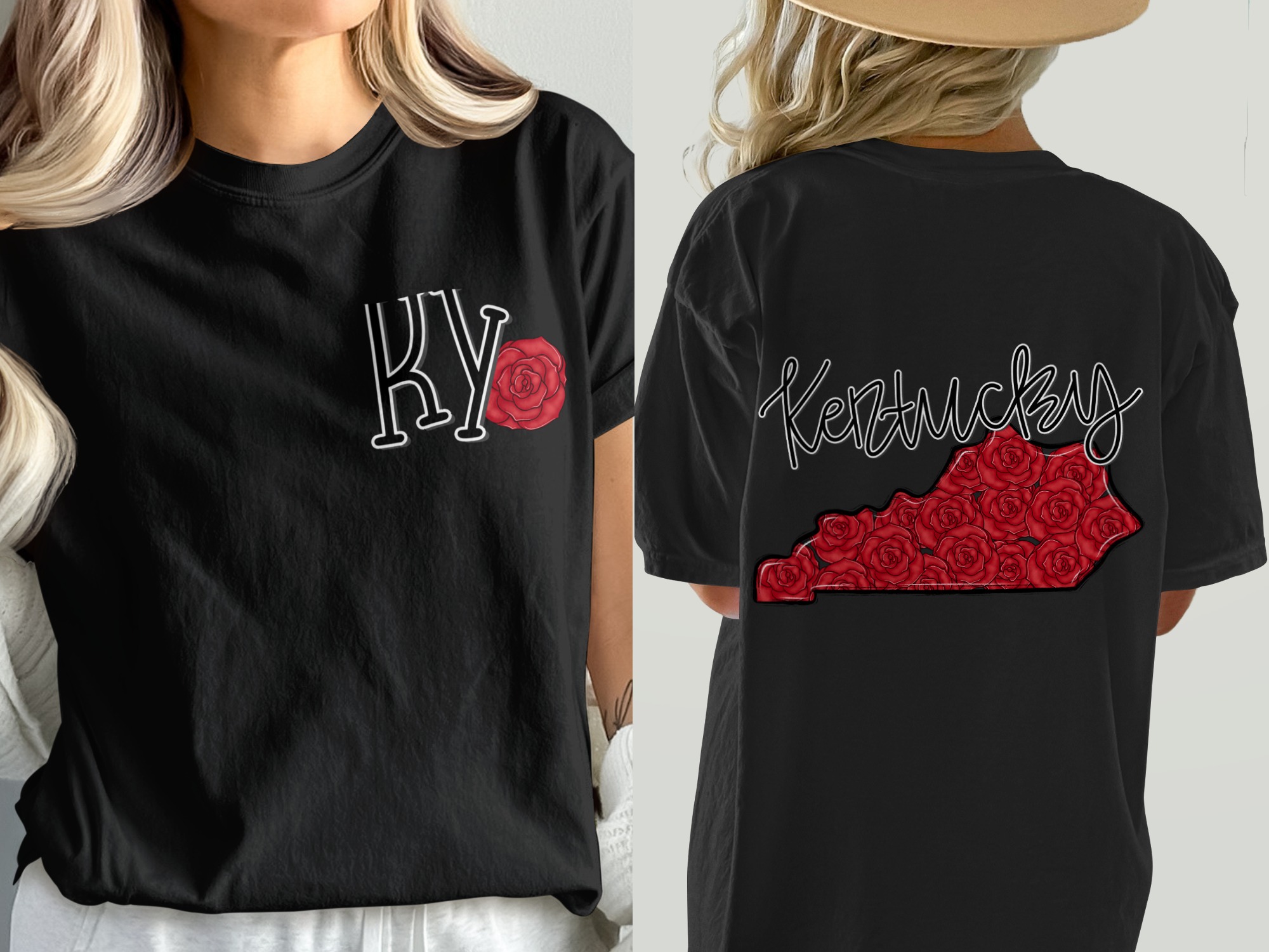 Kentucky Rose T-Shirt, Floral State Pride Tee, KY State Flower Shirt, Souvenir Tee, Gift for Kentucky Lover, Kentucky Map T Shirt - Image 2