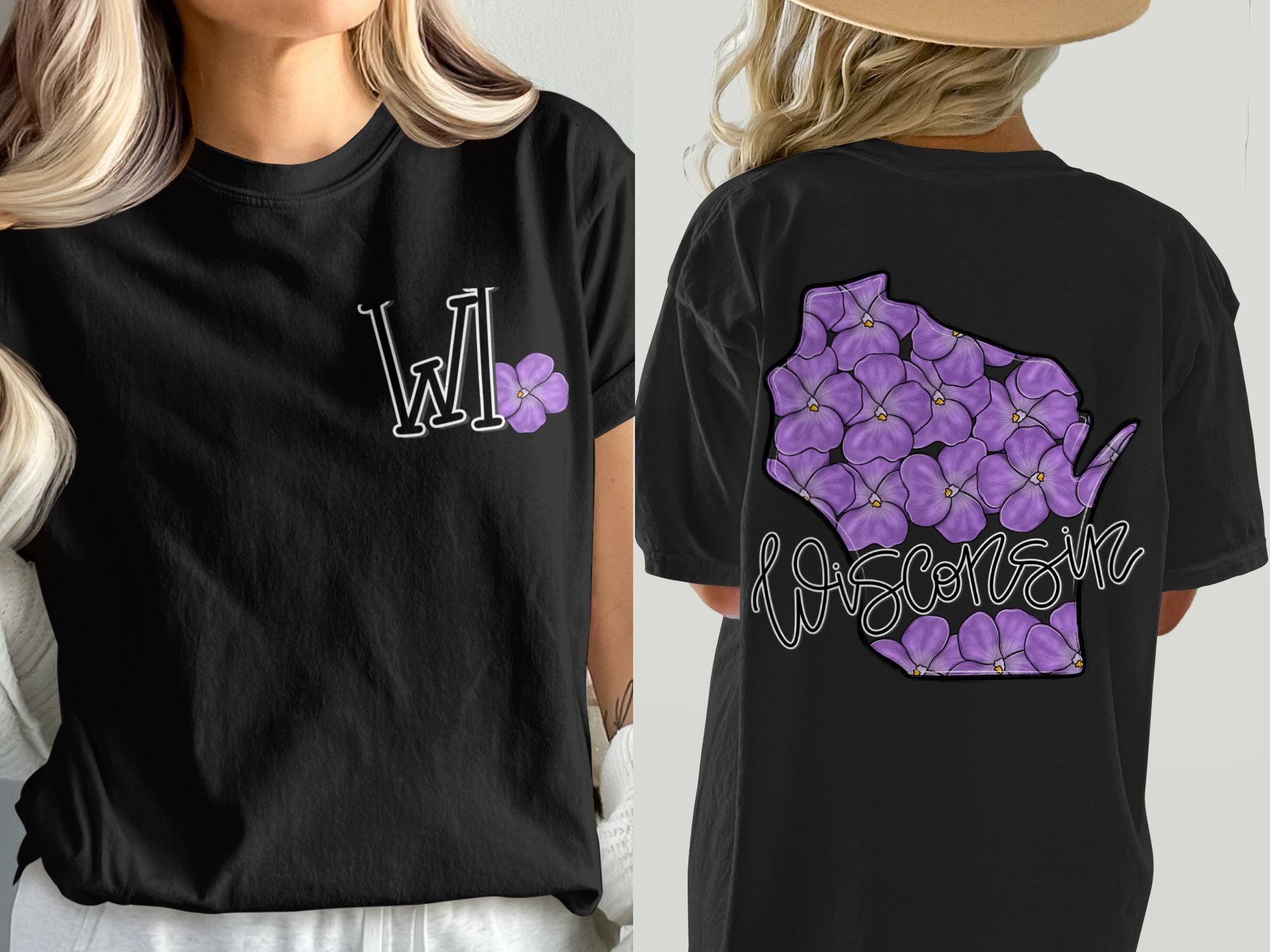 Wisconsin Violet State Flower T-Shirt, Floral WI Tee, Pretty Purple Flower Shirt, Souvenir TShirt, Gift for Wisconsinite, Vacation Tee - Image 2