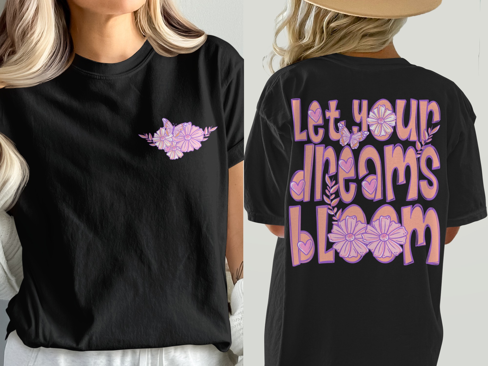 Let Your Dreams Bloom T-Shirt, Floral Butterfly Shirt, Positive Quote Tee, Motivational Graphic Top, Flower Lover Gift, Women's Trendy - Image 8