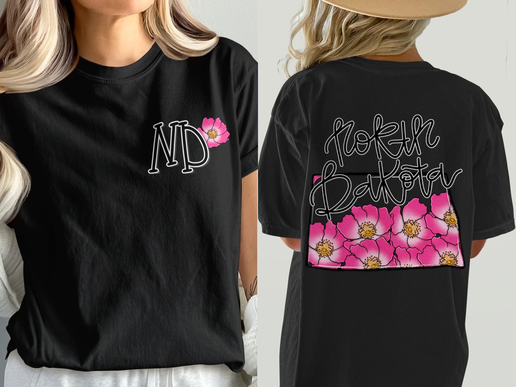 North Dakota Floral T-Shirt, ND State Pride Tee, Pink Wild Rose Shirt, State Flower Tee, Dakota Souvenir T-Shirt, Trending T-Shirt - Image 8