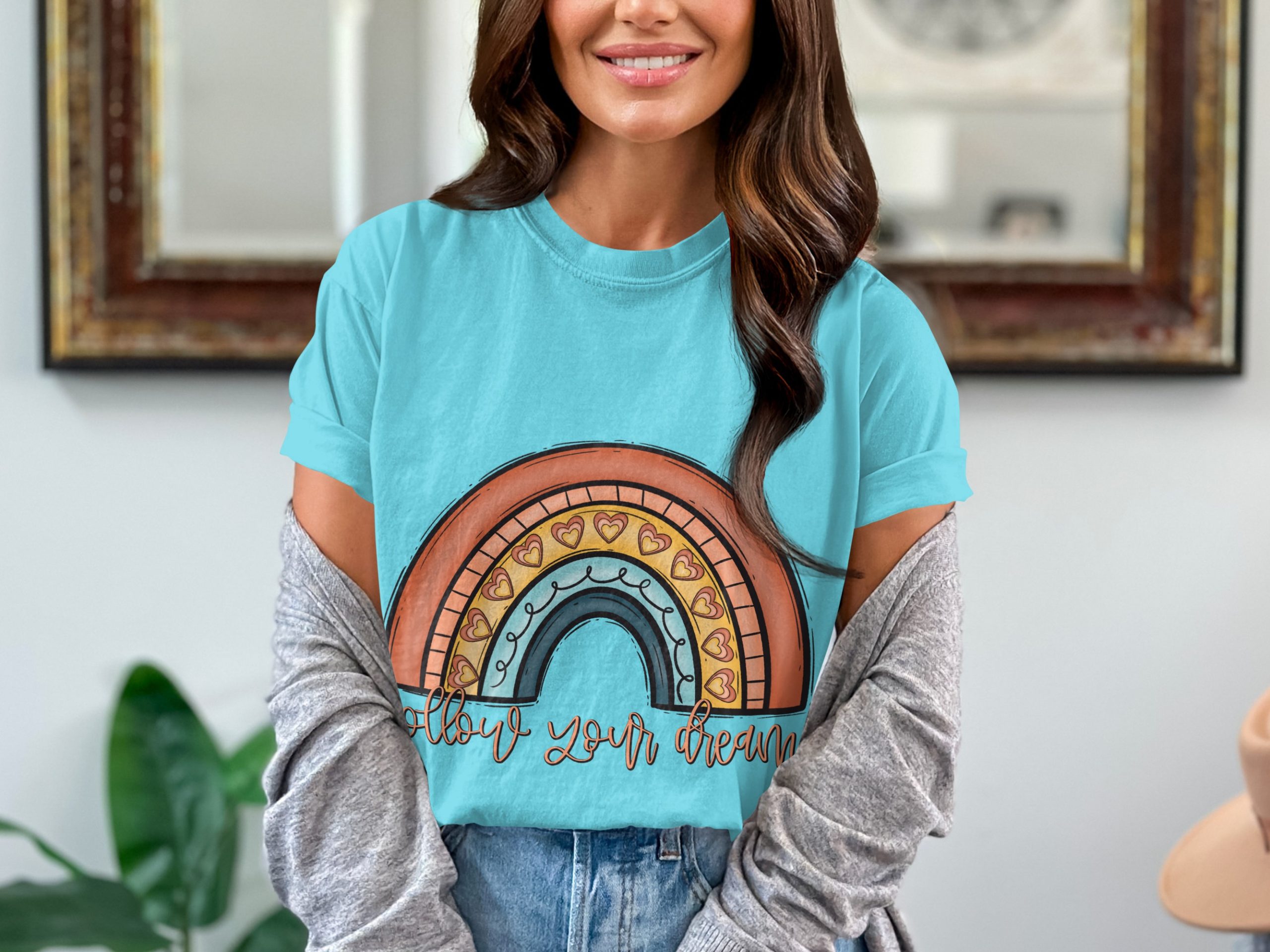 Follow Your Dreams Rainbow T-Shirt, Comfort Colors 1717, Inspirational Shirt, Boho Rainbow Shirt, Positive Vibes, Motivational Tee - Image 2