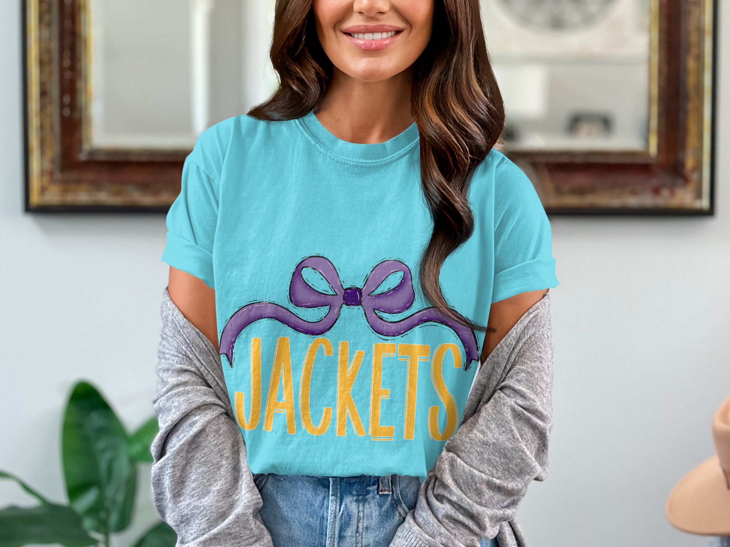 Jackets T-Shirt, Purple Bow Shirt, Team Spirit Tee, School Pride Top, Comfort Colors 1717, Fan Apparel, Game Day Outfit, Trendy T Shirt - Image 2