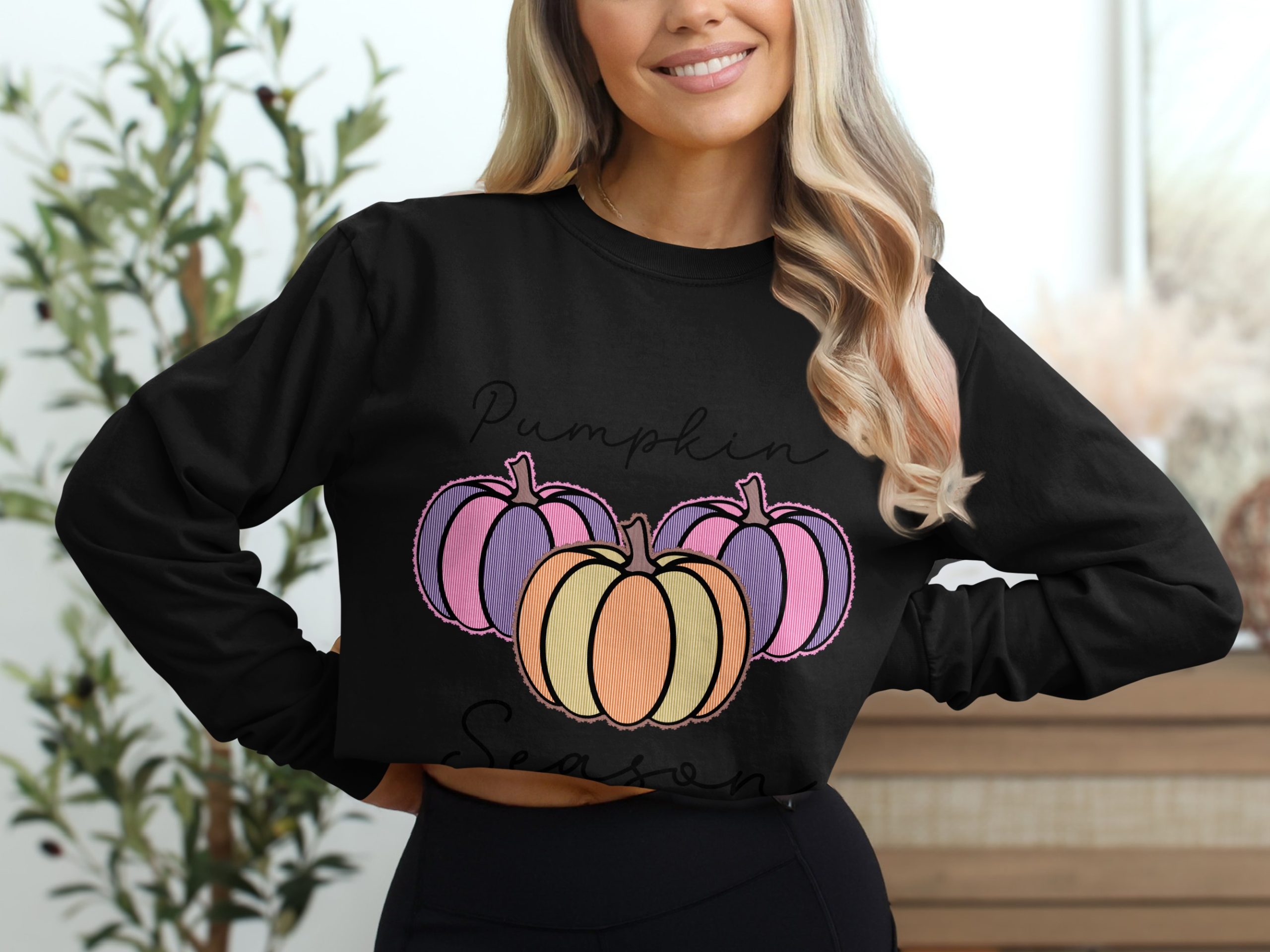 Pumpkin Season Long Sleeve T-Shirt, Fall Apparel, Autumn Shirt, Halloween Outfit, Thanksgiving Clothing, Holiday Gift, Cute Pumpkins - Image 2