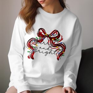 Merry and Bright Long Sleeve T-Shirt, Christmas Bow Tee, Holiday Season Shirt, Festive Shirt, Holiday Gift, Winter Outfit, Gift for Her
