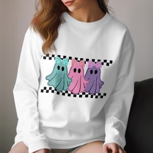 Cute Ghost Long Sleeve T-Shirt, Pastel Goth Shirt, Spooky Season Tee, Kawaii Aesthetic, Ghost with Bow, Trendy Halloween Shirt