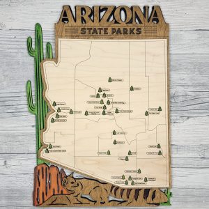 Arizona Custom State Park Travel Map Sign, Natural Wood Sign, Arizona State Parks Travel Map, Personalized Arizona Tracker Map