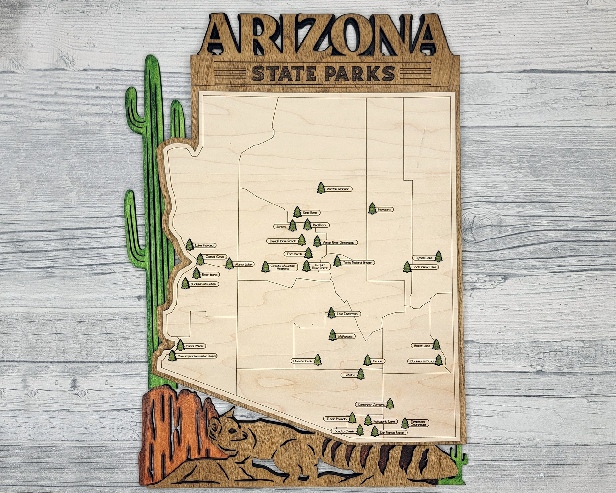 Arizona Custom State Park Travel Map Sign, Natural Wood Sign, Arizona State Parks Travel Map, Personalized Arizona Tracker Map