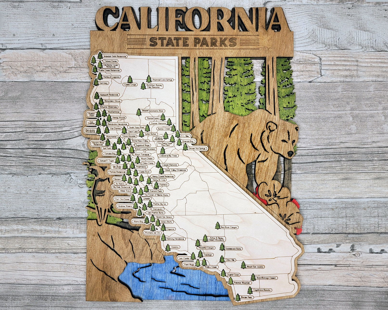 California Custom State Park Travel Map Sign, Natural Wood Sign, California State Parks Travel Map, Personalized California Tracker Map