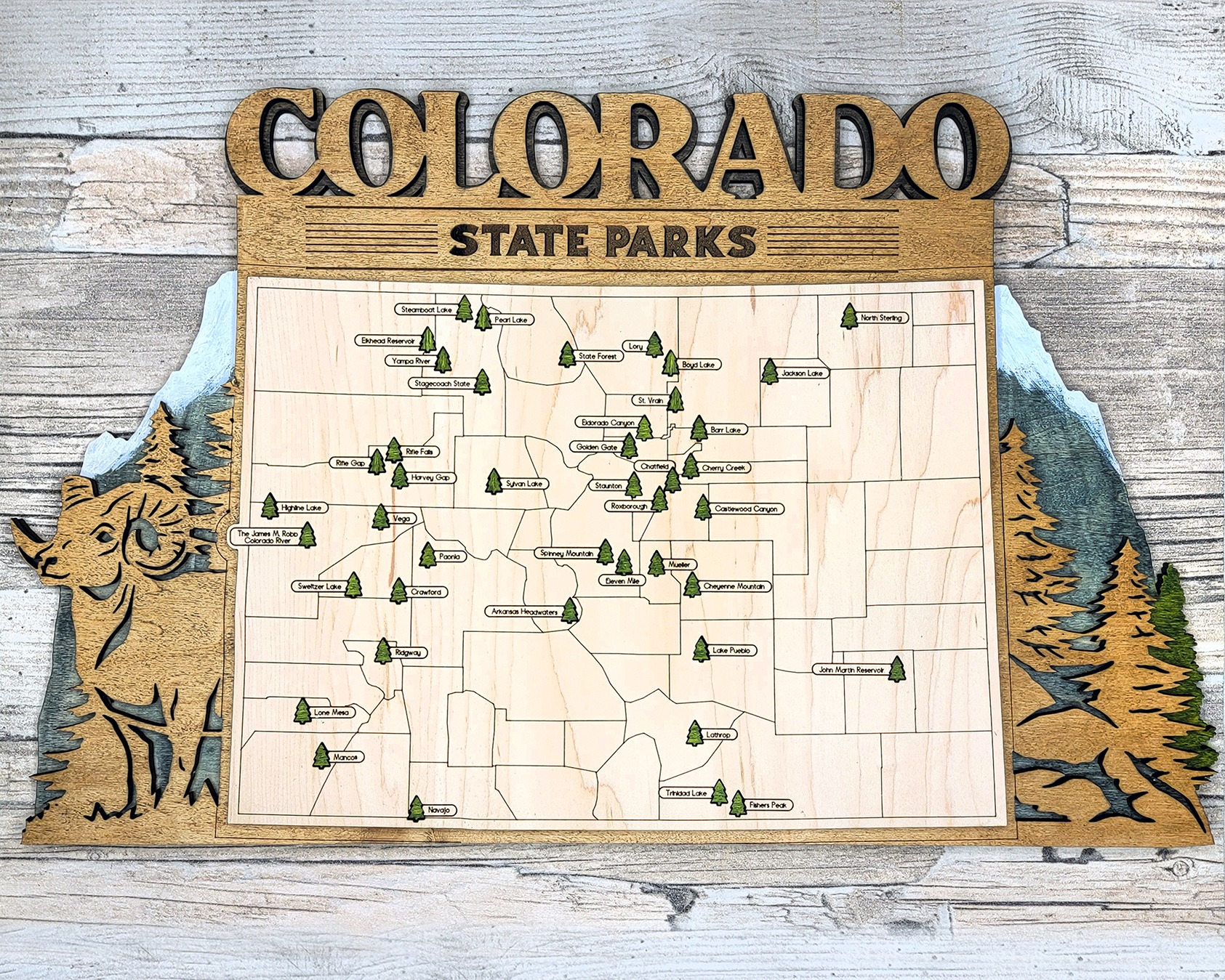 Colorado Custom State Park Travel Map Sign, Natural Wood Sign, Colorado State Parks Travel Map, Personalized Colorado Tracker Map
