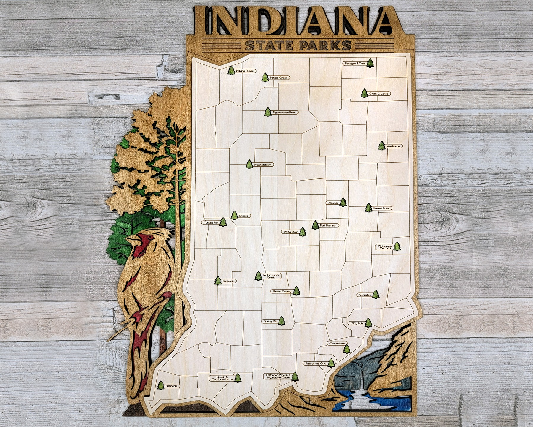 Indiana Custom State Park Travel Map Sign, Natural Wood Sign, Indiana State Parks Travel Map, Personalized Indiana Tracker Map