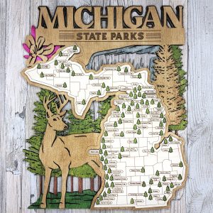 Michigan Custom State Park Travel Map Sign, Natural Wood Sign, Michigan State Parks Travel Map, Personalized Michigan Tracker Map