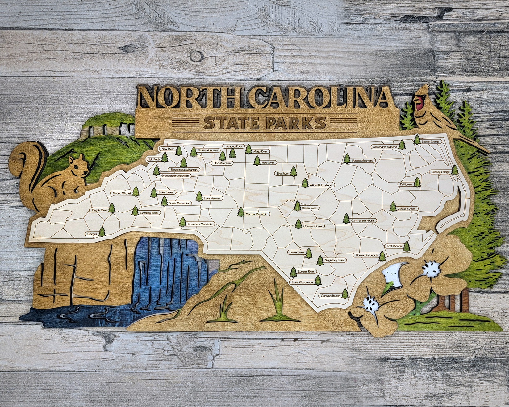 North Carolina Custom State Park Travel Map Sign, Natural Wood Sign, North Carolina State Parks Travel Map, Personalized North Carolina Tracker Map