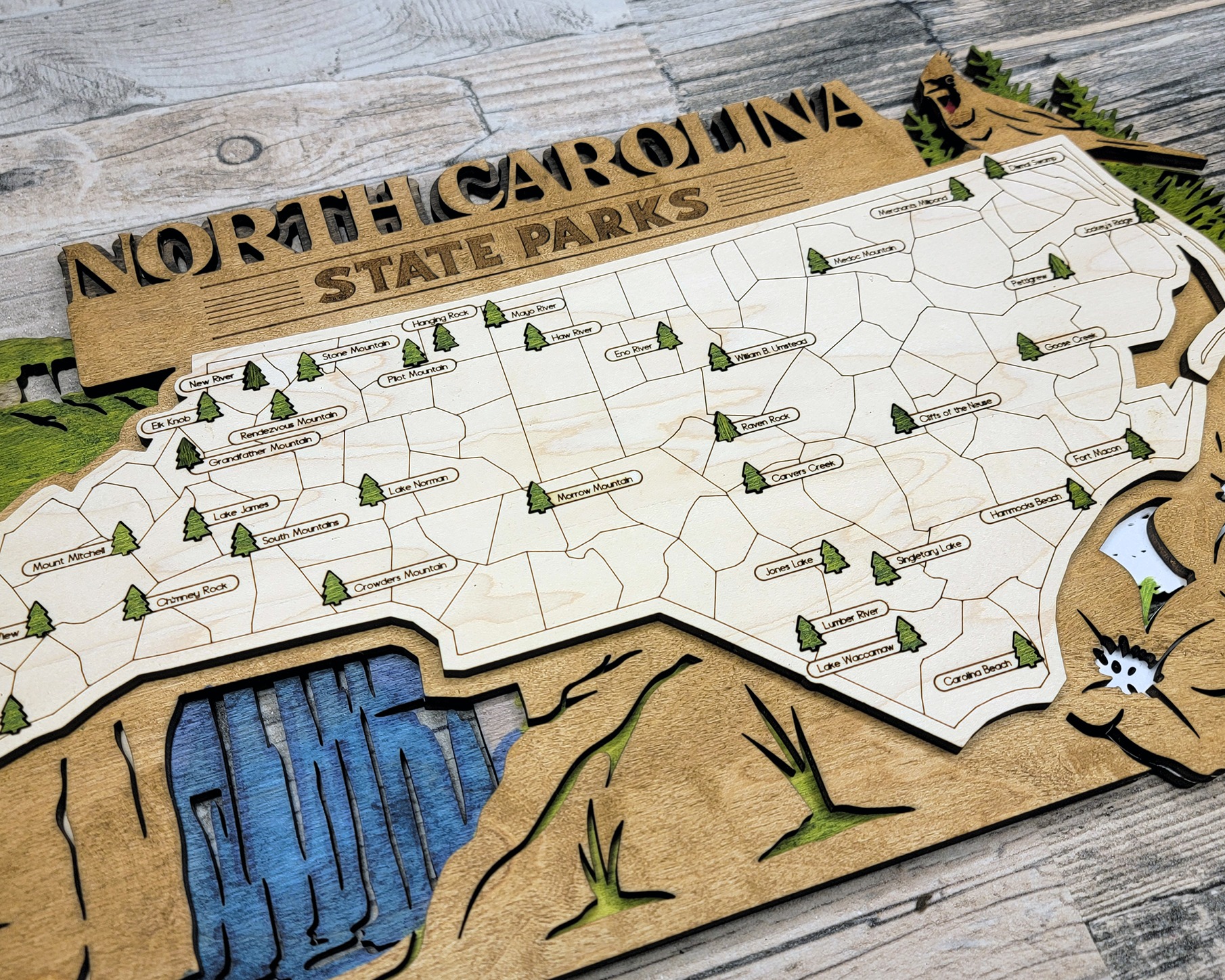 North Carolina Custom State Park Travel Map Sign, Natural Wood Sign, North Carolina State Parks Travel Map, Personalized North Carolina Tracker Map - Image 3