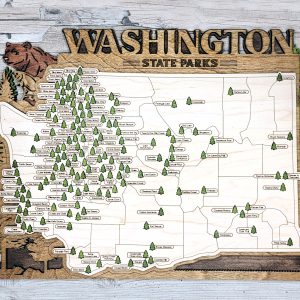 Washington Custom State Park Travel Map Sign, Natural Wood Sign, Washington State Parks Travel Map, Personalized Washington Tracker Map