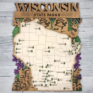 Wisconsin Custom State Park Travel Map Sign, Natural Wood Sign, Wisconsin State Parks Travel Map, Personalized Wisconsin Tracker Map