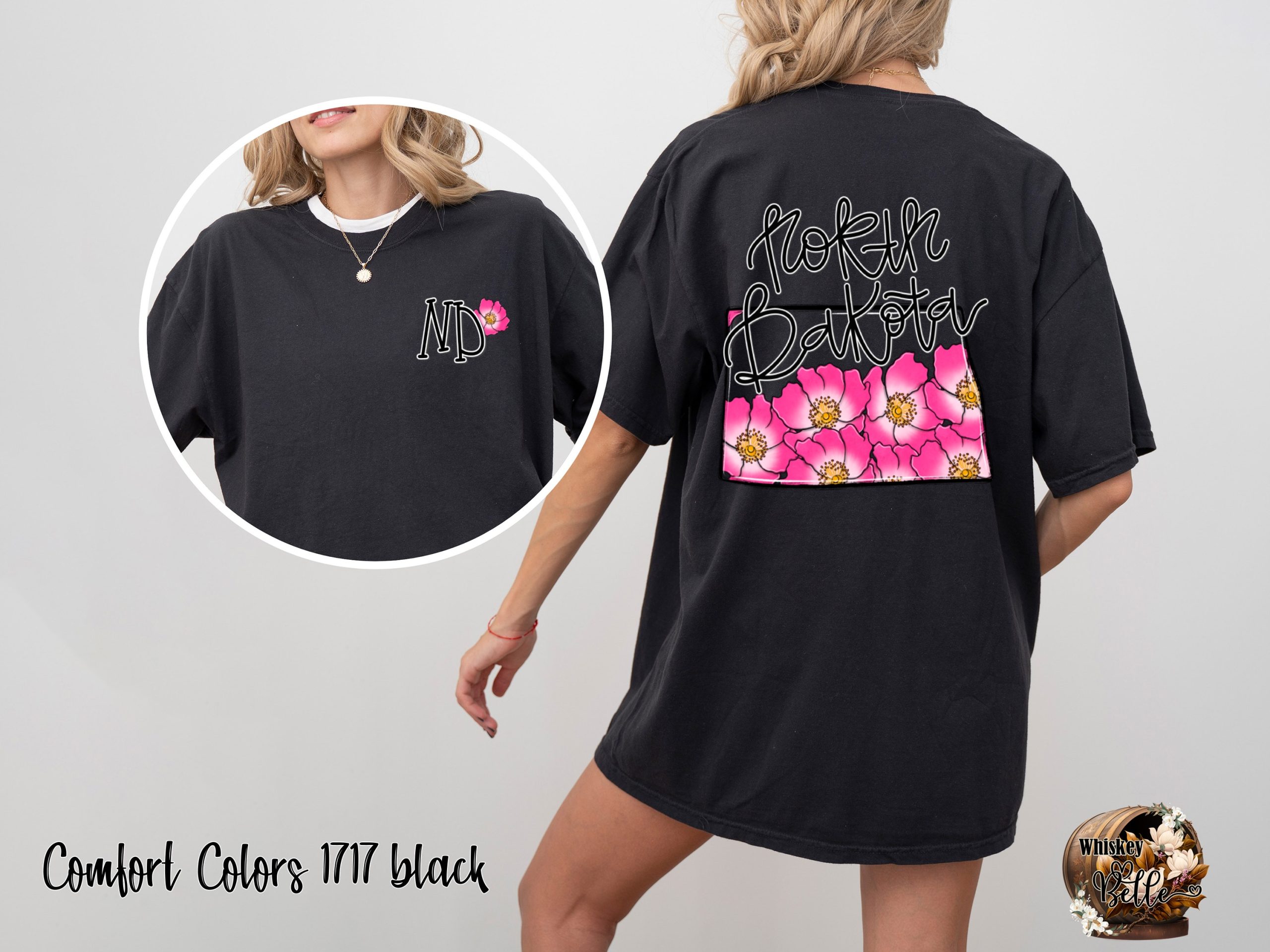 North Dakota Floral T-Shirt, ND State Pride Tee, Pink Wild Rose Shirt, State Flower Tee, Dakota Souvenir T-Shirt, Trending T-Shirt - Image 2